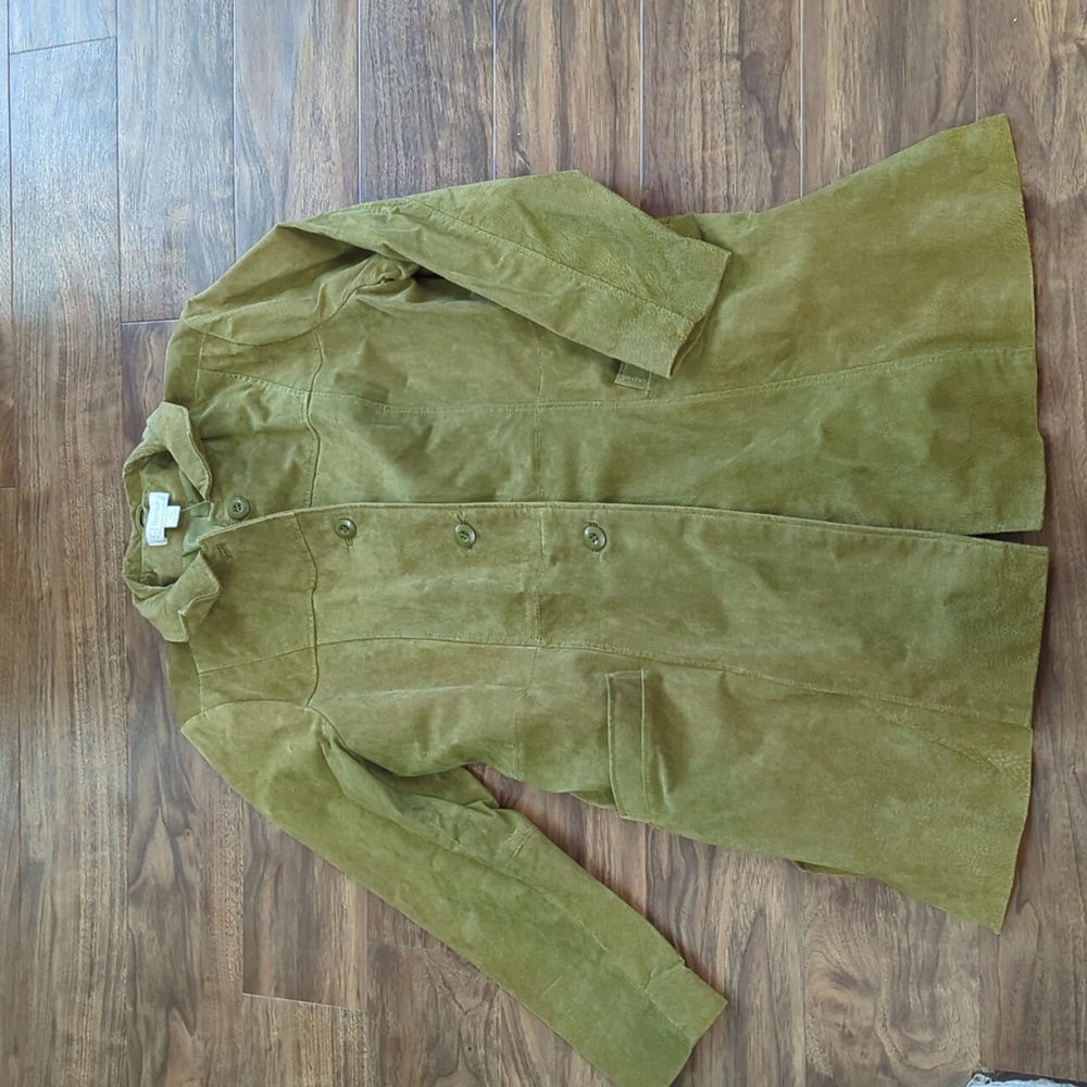 100% Leather Green Vintage Coat